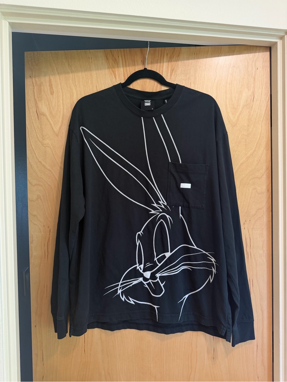 Kith Looney Tunes Black Long-Sleeve Tee with White Bugs Bunny Outline